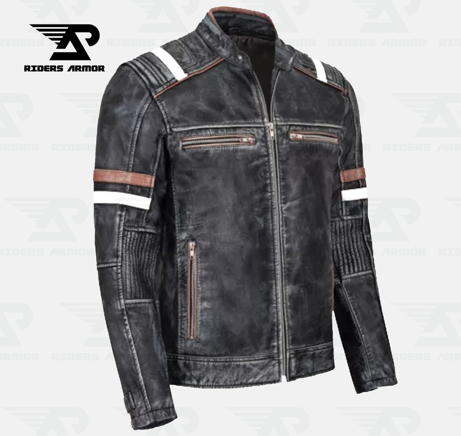 ShearForce Real Sheepskin Biker Jacket – Vintage Black Cafe Racer - Image 2