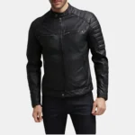 RiderX Black Slim Fit Leather Racer Jacket