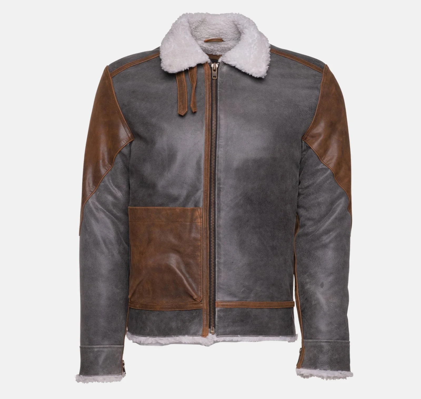 Scout’s Patched Leather Jacket with Sherpa Lining