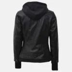 Trinity Black Bomber Leather Jacket with Hood – view 2