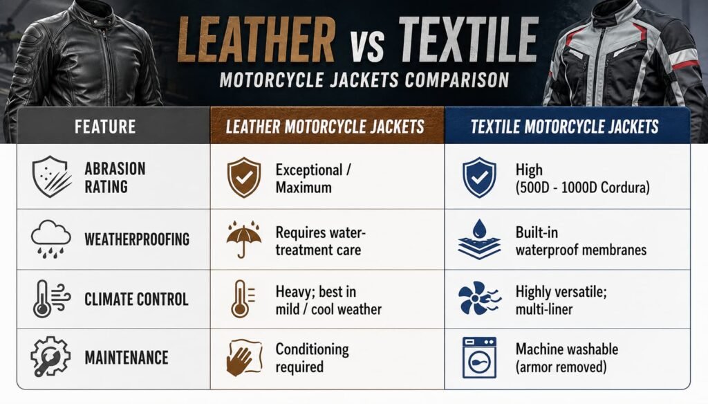 Leather Motorcycle Jackets vs Textile Motorcycle Jackets